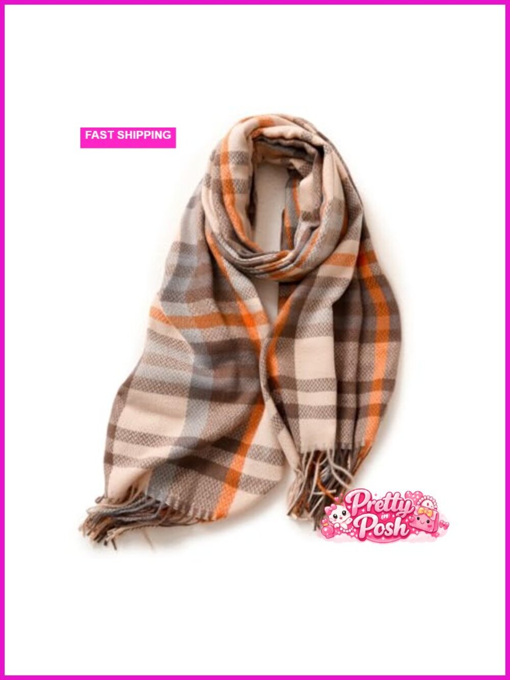 Cashmere-Feel Plaid Scarf Shawl Soft Warm Winter Wrap 71x26.7